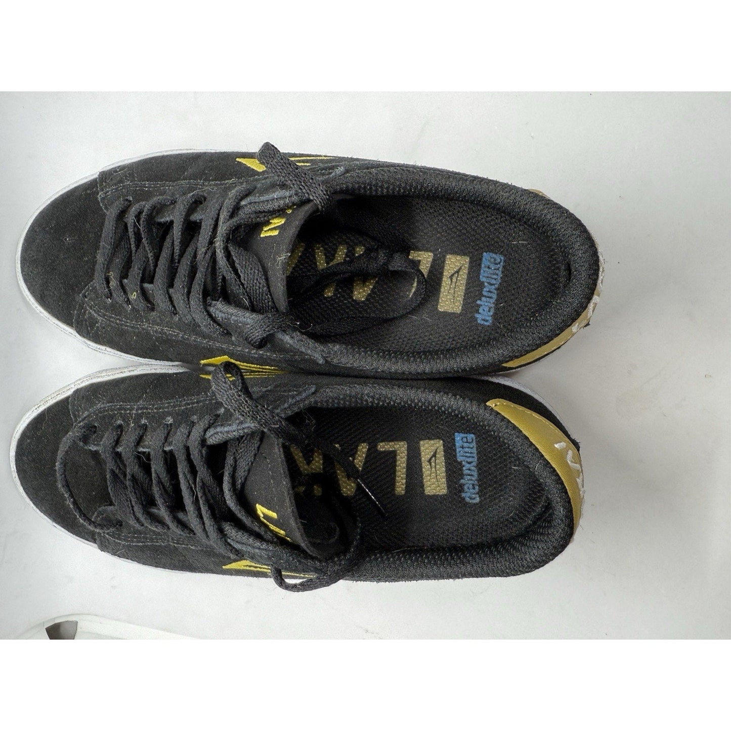 Lakai Newport Black/Gold Suede Skate Shoes – PARA - MOUNT Outsole Skateboard Ollie - thriftgoblin
