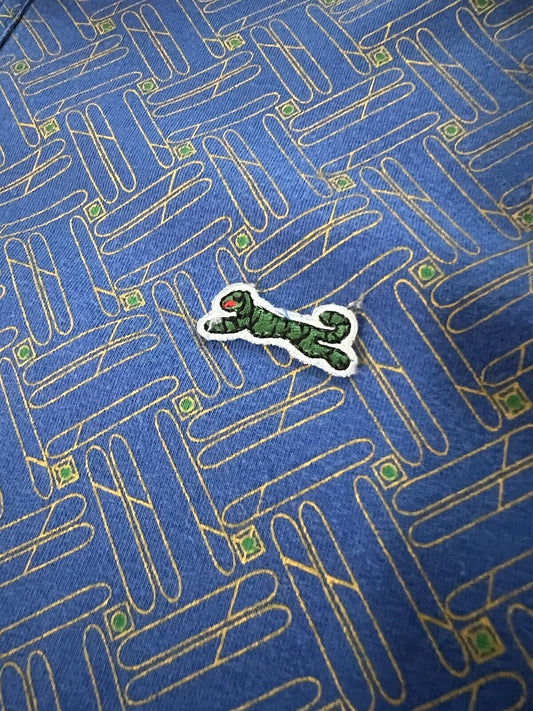 Le Tigre The Classic Polo Shirt Men’s Size M Blue Gold Print 4 Button Collar XL - thriftgoblin