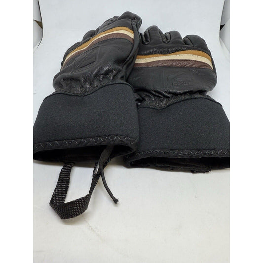 Level SEVENTIES Leather Gloves Retro Black Ski And Snowboard Finger Mitt Soft - thriftgoblin
