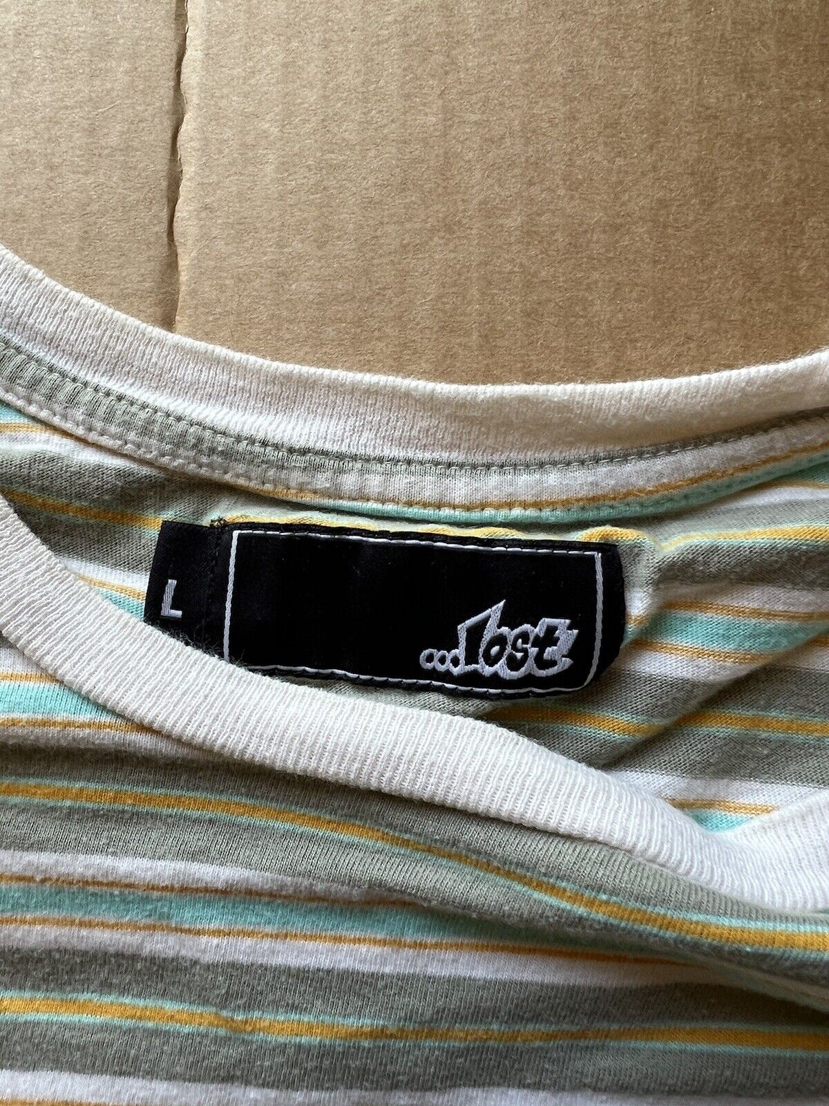 Lost Enterprises Mens T Shirt Short Sleeve Striped Surf Skate Teal Gray Sz Large - thriftgoblin
