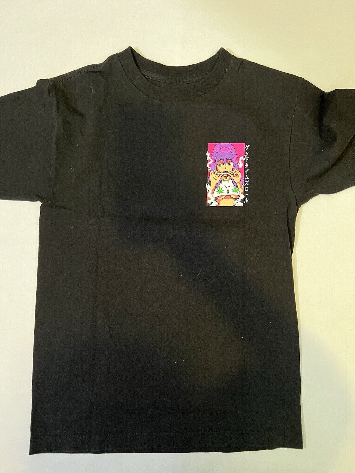 Men's Waifu Smoking Know Bad Daze Anime Girl Halfboob Stoner Graphic Shirt Adult - thriftgoblin