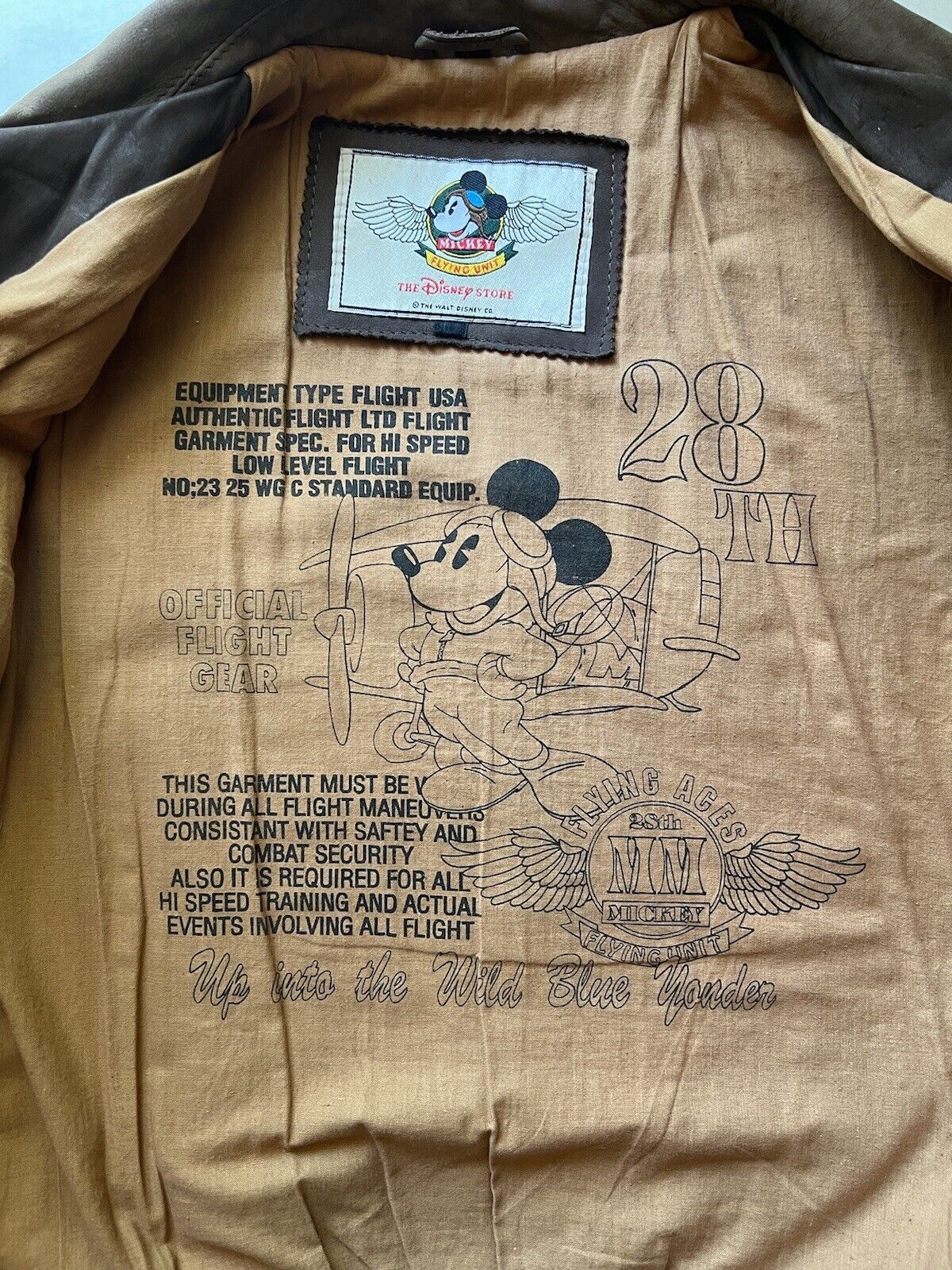 Mickey Mouse Flying Ace Patches Unit Genuine Leather Bomber Vintage Brown Mens - thriftgoblin