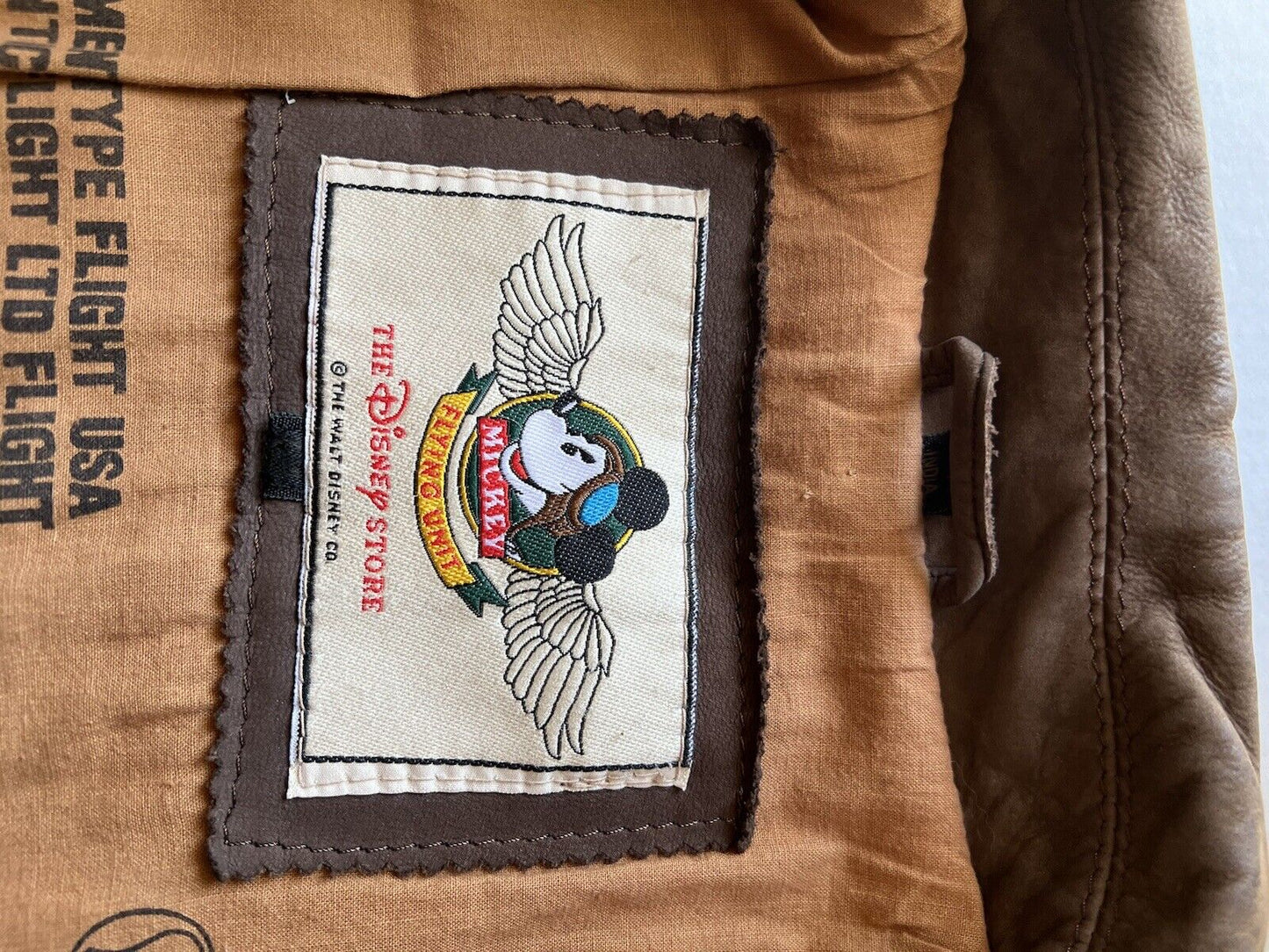 Mickey Mouse Flying Ace Patches Unit Genuine Leather Bomber Vintage Brown Mens - thriftgoblin