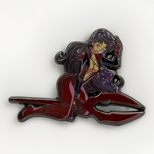 Misato Glitter Enamel Pin – Neon Genesis Evangelion, Spear of Longinus, Sega Suit - thriftgoblin
