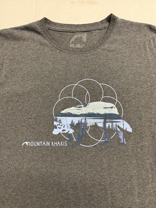 Mountain Khakis Mens Shirt Large Tee Gray Wolf Mandala Cotton Outdoor Nature Top - thriftgoblin