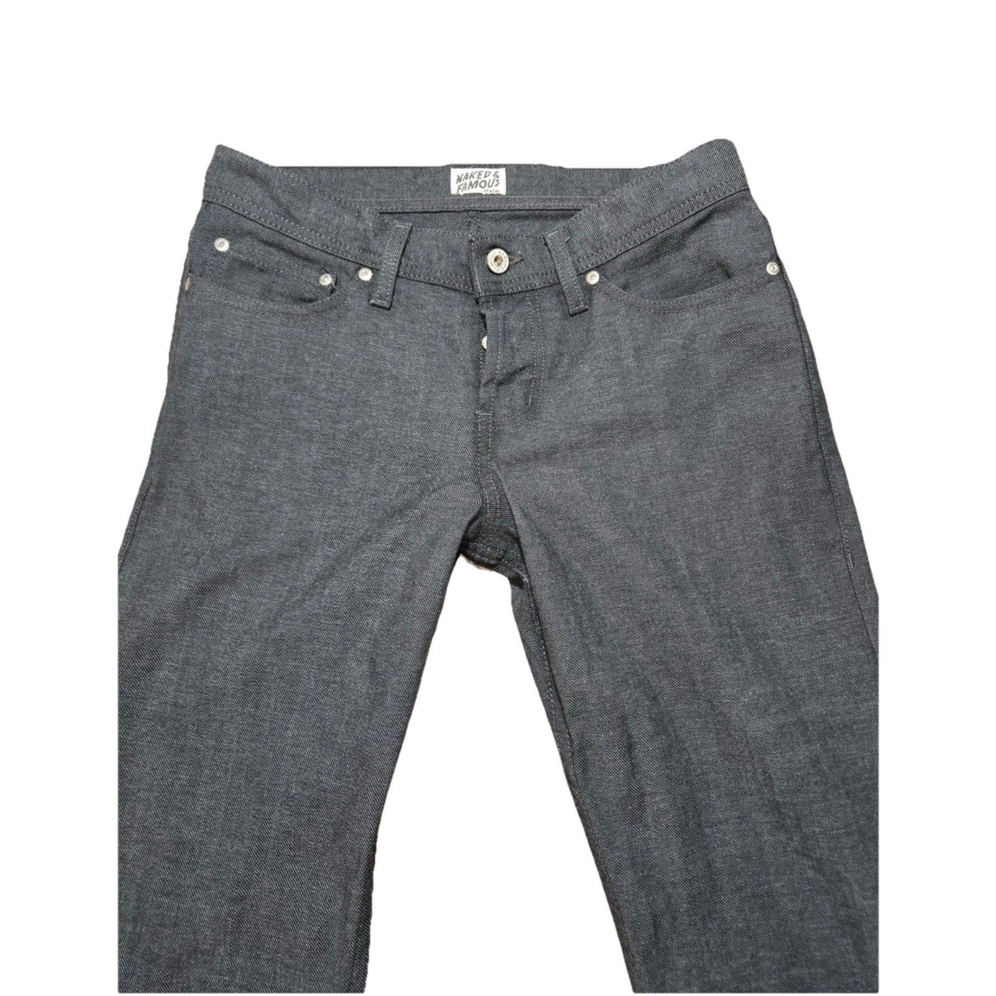 Naked & Famous Weird Guy Raw Denim Jeans 30 W Charcoal Stretch Slim Tapered Fit - thriftgoblin