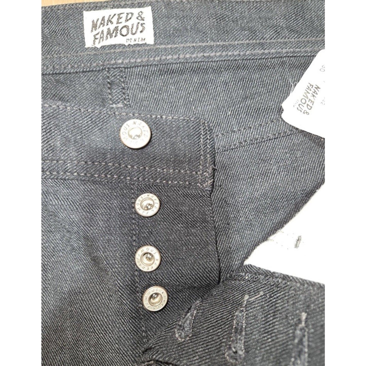 Naked & Famous Weird Guy Raw Denim Jeans 30 W Charcoal Stretch Slim Tapered Fit - thriftgoblin