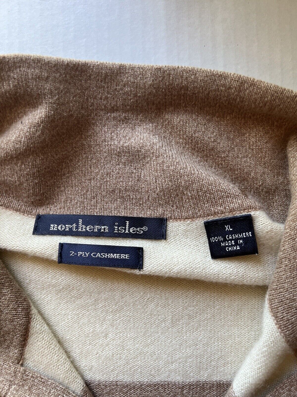 Northern Isles Cashmere Quarter Zip Tan Orange Cream Long Sleeve XL Super Soft - thriftgoblin