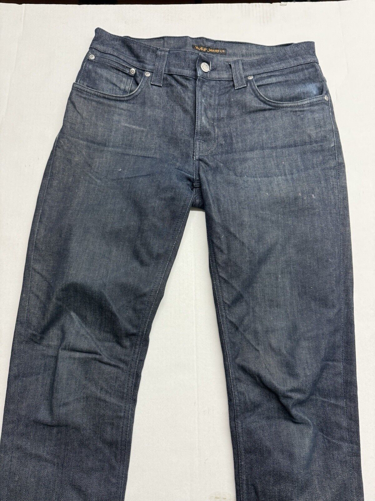 NUDIE Jeans GRIM TIM Men's Jeans W32 L34 Slim Fit Tapered Organic Dry Navy Dips - thriftgoblin