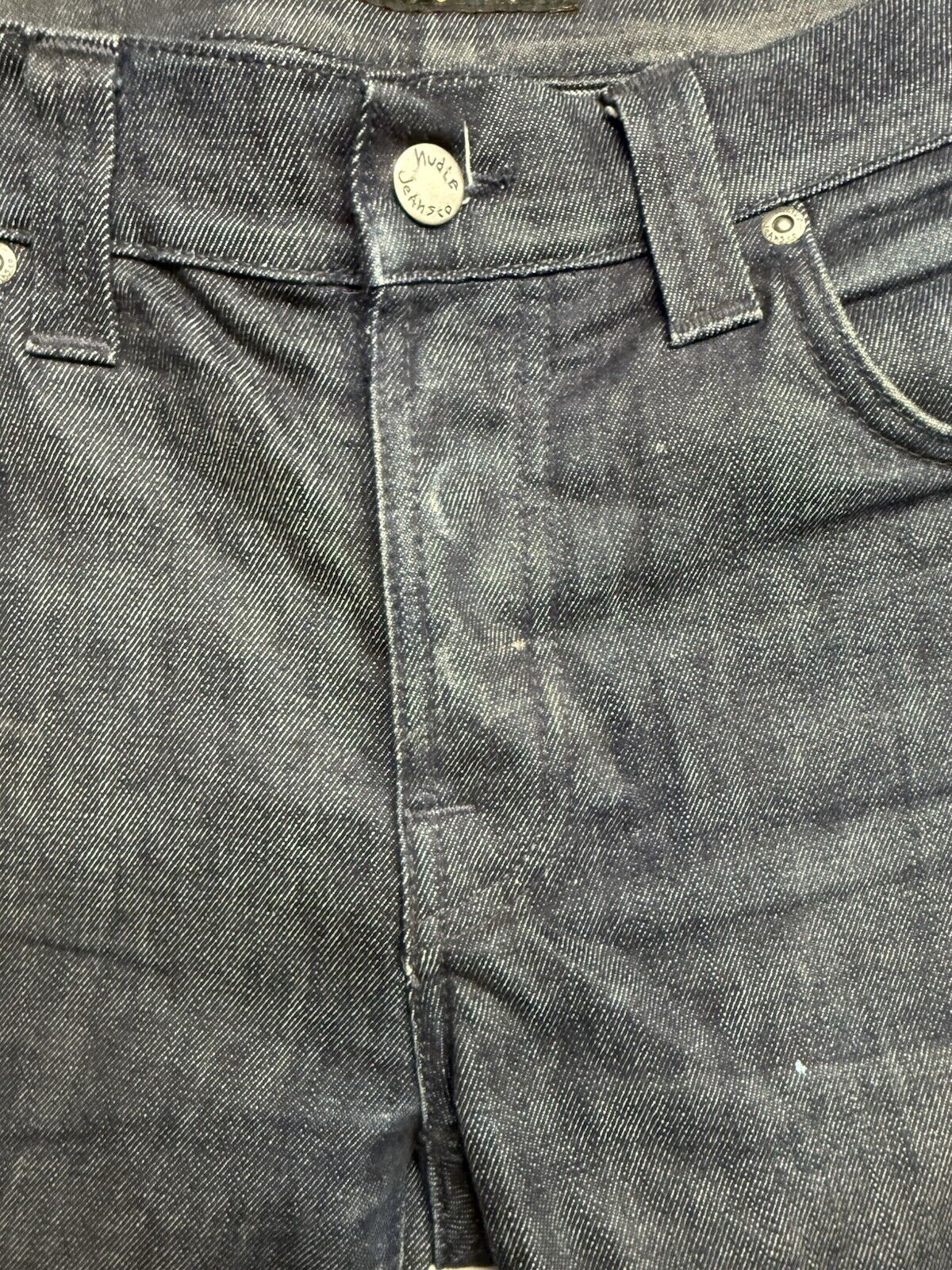 NUDIE Jeans GRIM TIM Men's Jeans W32 L34 Slim Fit Tapered Organic Dry Navy Dips - thriftgoblin