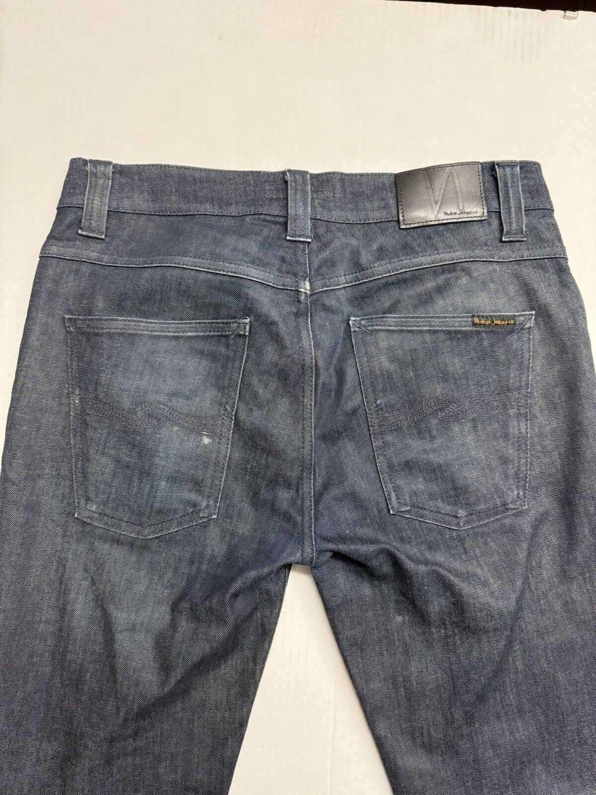NUDIE Jeans GRIM TIM Men's Jeans W32 L34 Slim Fit Tapered Organic Dry Navy Dips - thriftgoblin