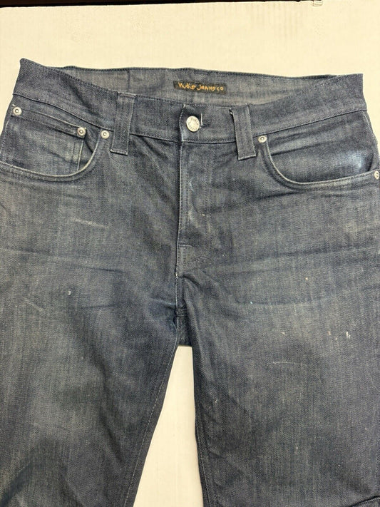 NUDIE Jeans GRIM TIM Men's Jeans W32 L34 Slim Fit Tapered Organic Dry Navy Dips - thriftgoblin