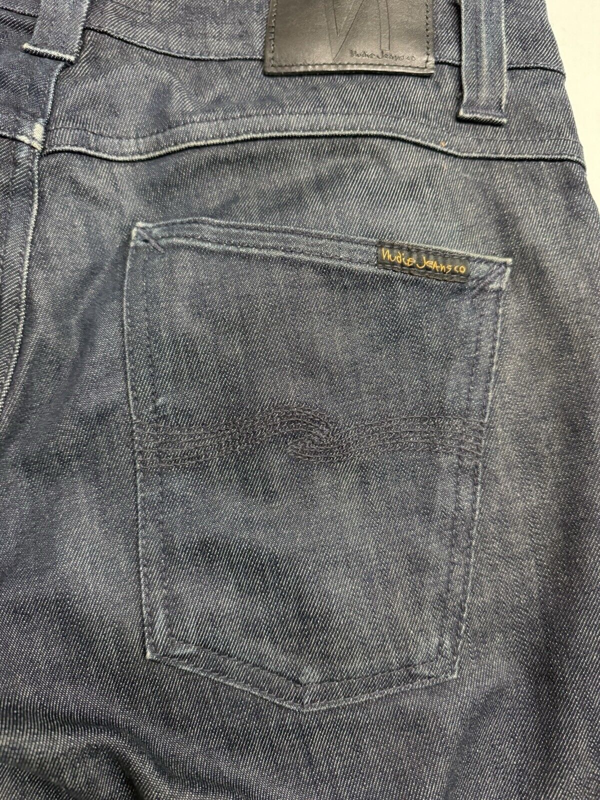 NUDIE Jeans GRIM TIM Men's Jeans W32 L34 Slim Fit Tapered Organic Dry Navy Dips - thriftgoblin