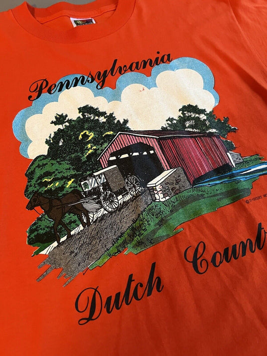 NWOT 2001 Pennsylvania Dutch Country Nature Wagon Graphic Shirt L Orange - thriftgoblin
