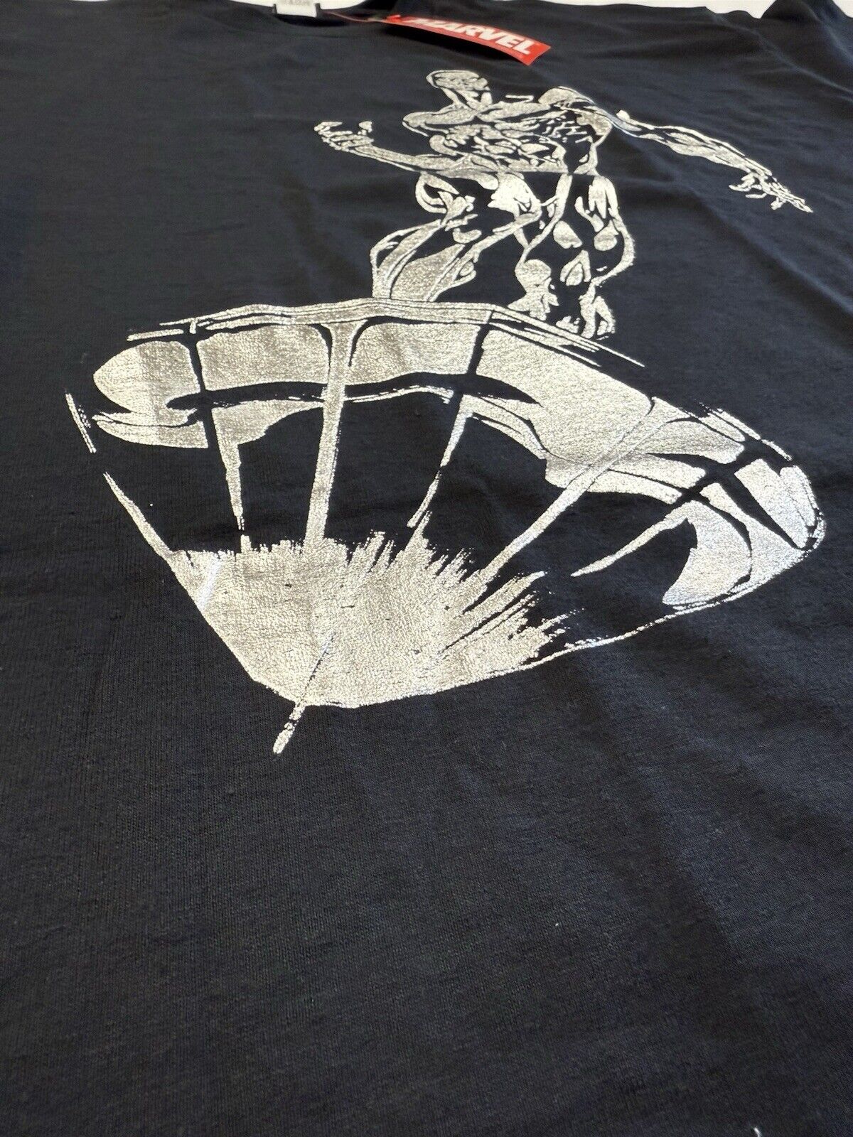 NWT Vintage Marvel Mad Engine Silver Surfer T Shirt Adult XLarge Black Men Metal - thriftgoblin
