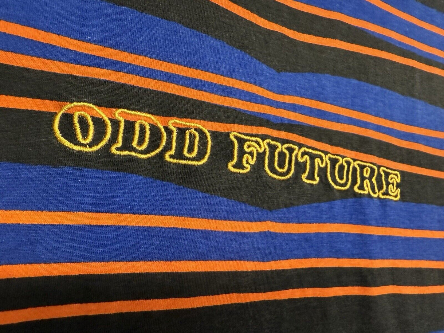 Odd Future OFWGKTA Hip - Hop Rap Music Embroidered Purple Black Striped L T-Shirt - thriftgoblin