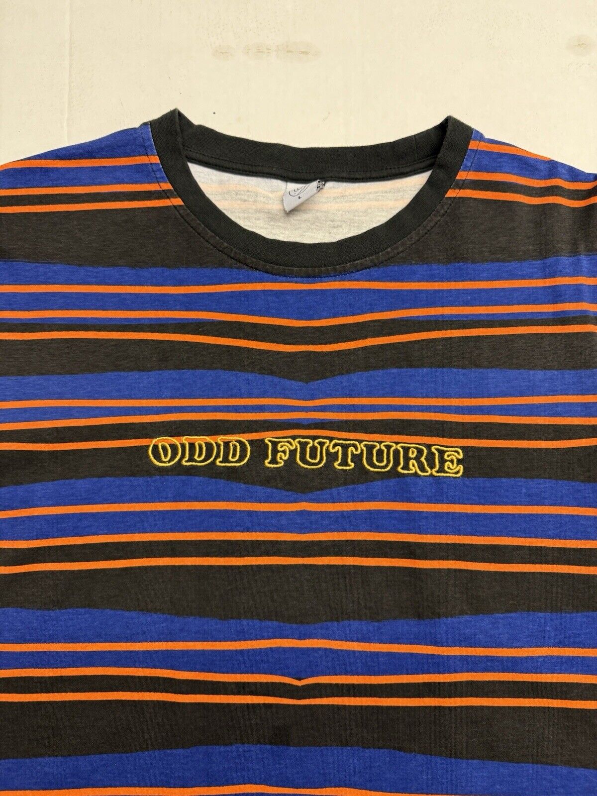 Odd Future OFWGKTA Hip - Hop Rap Music Embroidered Purple Black Striped L T-Shirt - thriftgoblin