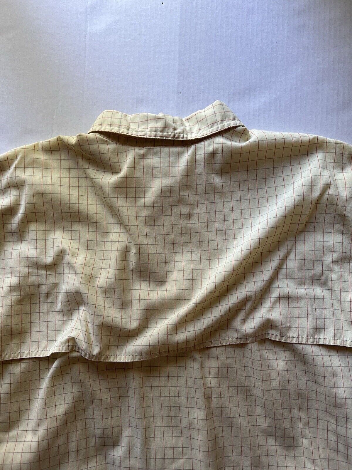 Patagonia Men's Wood Button Up Shirt Large Yellow Light Check Outdoors Hike Camp - thriftgoblin