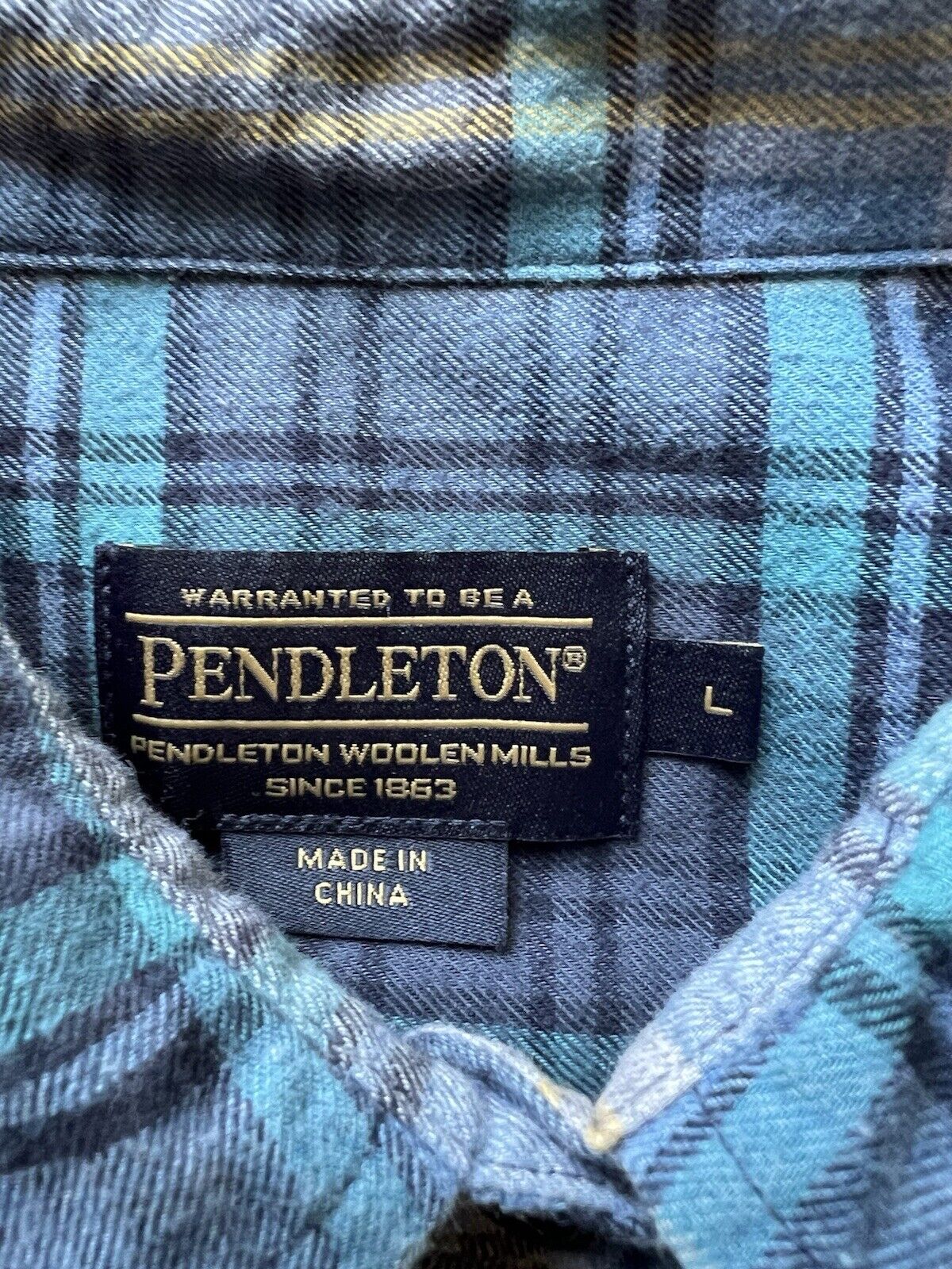Pendleton Flannel Shirt Women Medium Blue Plaid Long Sleeve Button Up Wool Blend - thriftgoblin
