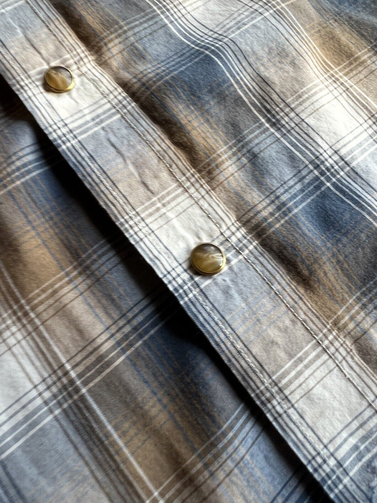 Pendleton Shirt Mens Blue Brown Large Plaid Frontier Pearl Snap Western Cowboy - thriftgoblin