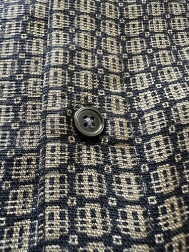 Perry Ellis 100% Silk Shirt Men’s Size L Geometric Long Sleeves Brown Collarless - thriftgoblin