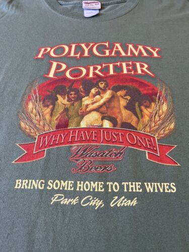 Polygamy Porter Park City Utah Wasatch Beer Graphic Tee Shirt Short Sleeve XL - thriftgoblin
