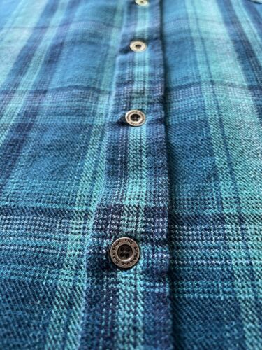 PrAna Men Shirt Large Green Blue Plaid Heavy Thick Cotton Flannel Fall Button Up - thriftgoblin