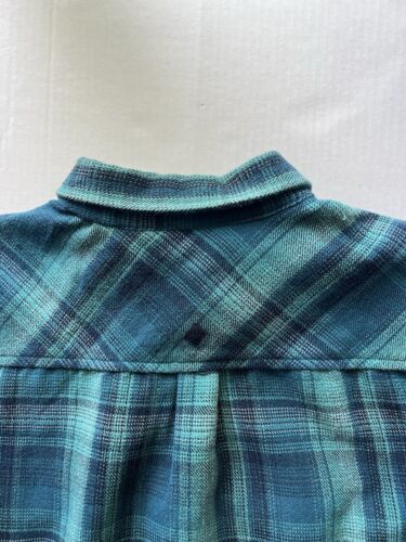 PrAna Men Shirt Large Green Blue Plaid Heavy Thick Cotton Flannel Fall Button Up - thriftgoblin