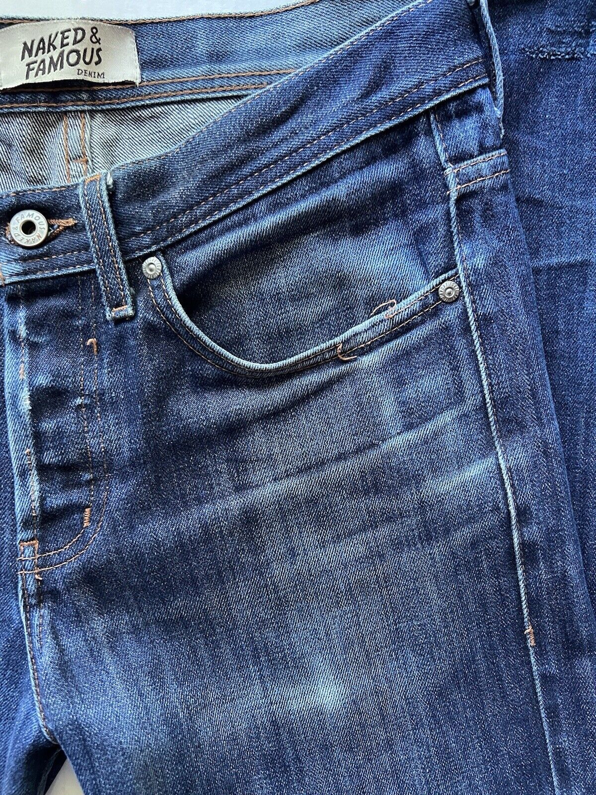 Rare Distressed Naked and Famous Weird Guy 13.5oz Indigo Denim Cotton 01x173 32 - thriftgoblin