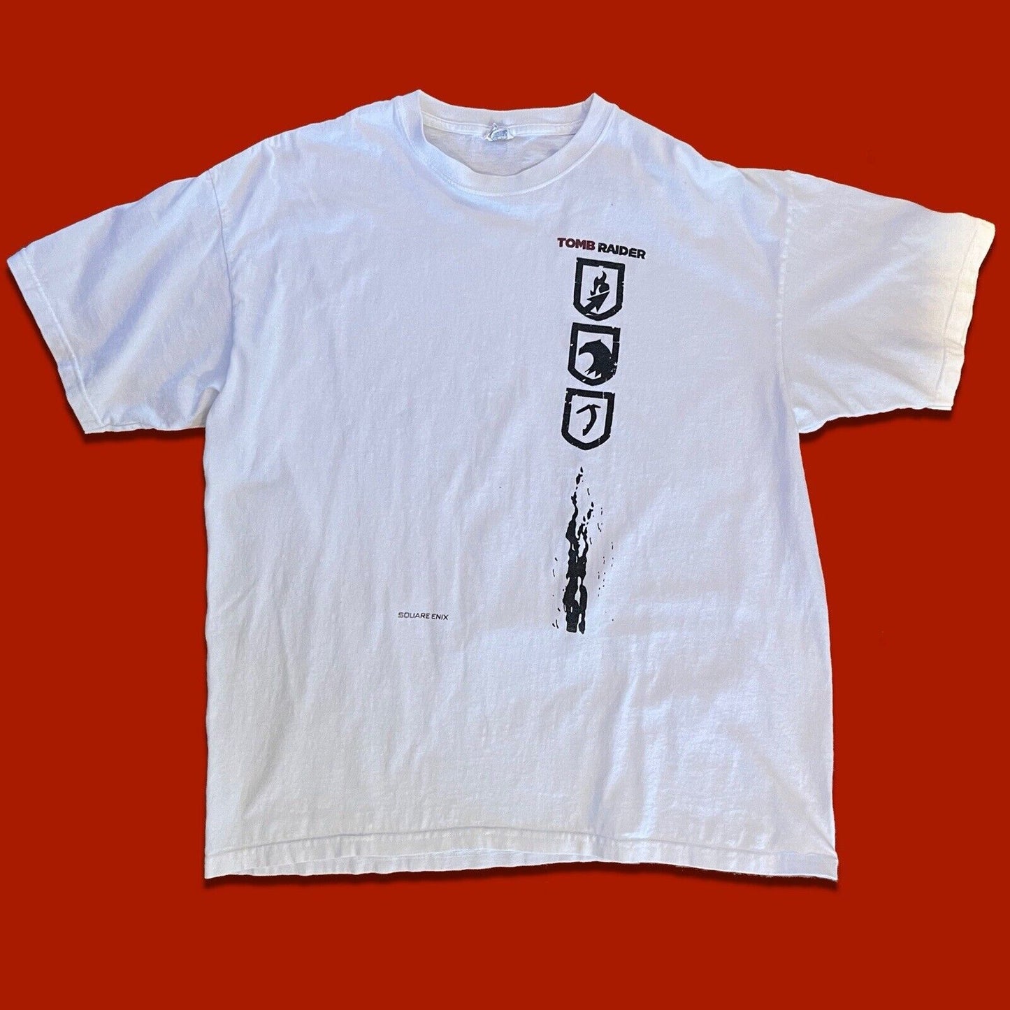 Rare Tomb Raider Square Enix White Lara Croft crew neck Shirt Size Extra large - thriftgoblin