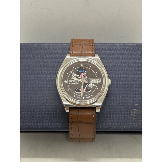 Rare Vintage Seiko Automatic Mickey Mouse Watch 6309 Japan Made Brown Strap - thriftgoblin