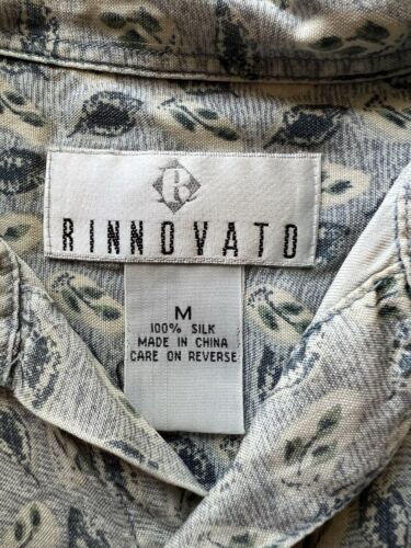 Rinnovato SILK Blue Leaf Geometric Short Sleeve collared shirt Mens M Button Up - thriftgoblin
