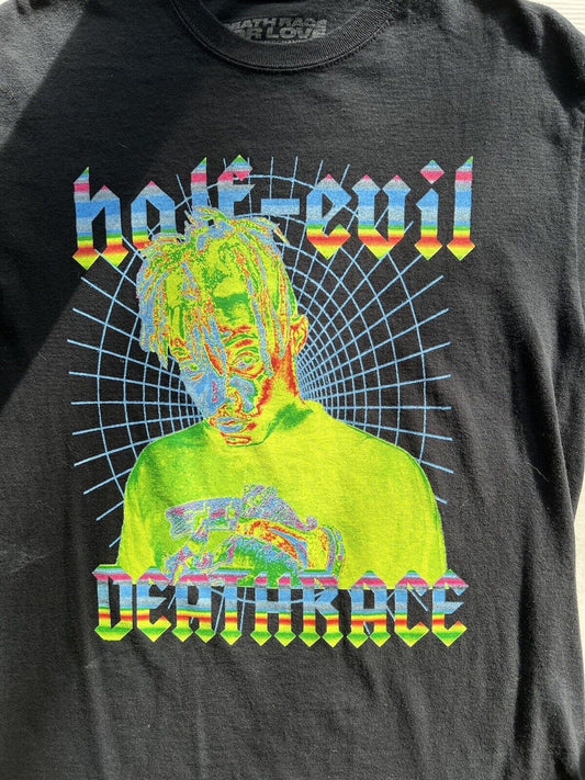 RIP JUICE WRLD HALF EVIL DEATH RACE FOR LOVE T - SHIRT 999 CLUB Size MEDIUM RARE - thriftgoblin