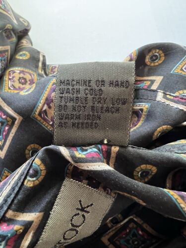 Robert Stock Silk Shirt Mens L Black Geometric Short Sleeve ButtonUp Gold Light - thriftgoblin