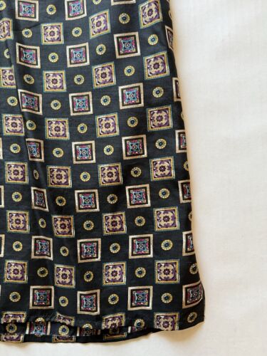 Robert Stock Silk Shirt Mens L Black Geometric Short Sleeve ButtonUp Gold Light - thriftgoblin