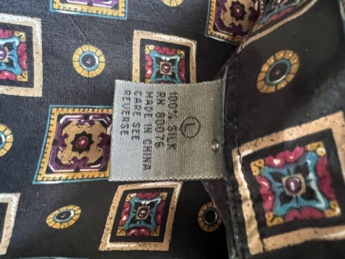 Robert Stock Silk Shirt Mens L Black Geometric Short Sleeve ButtonUp Gold Light - thriftgoblin