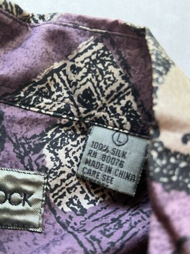 Robert Stock SILK THIN Shirt Men Medium Vintage Square Purple Geometric Light - thriftgoblin