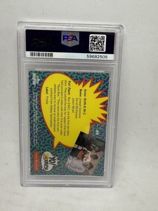 Run DMC 1991 Yo MTV Rap Music Pro Set Card 69 PSA GRADED 9 MINT 90s Card Low - thriftgoblin