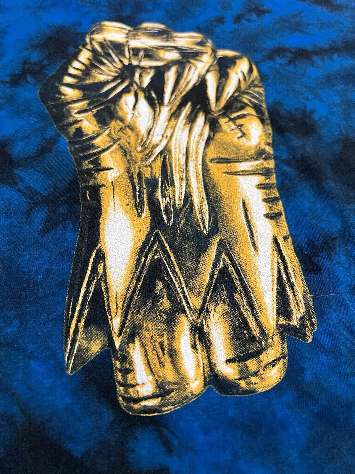 Run The Jewels Golden Fist Blue Washed Tie Dye Tshirt Killer Mike Hip Hop Mens S - thriftgoblin