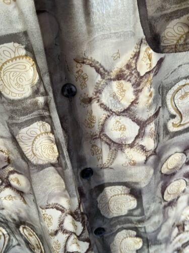 Summa Silk Paisley Bubbles Mens Silk Shirt Button Up Size Large Beige Light Thin - thriftgoblin
