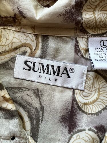 Summa Silk Paisley Bubbles Mens Silk Shirt Button Up Size Large Beige Light Thin - thriftgoblin