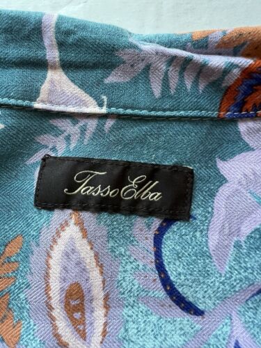 Tasso Elba Medium Silk & Rayon Blend Abstract Floral Short Sleeve Button Up Mens - thriftgoblin