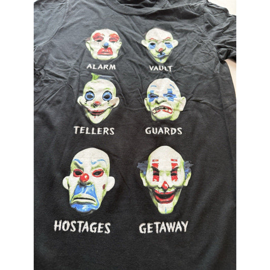 The Dark Knight Trilogy Joker Clown Masks T-Shirt Size Small Black NWT Batman DC - thriftgoblin