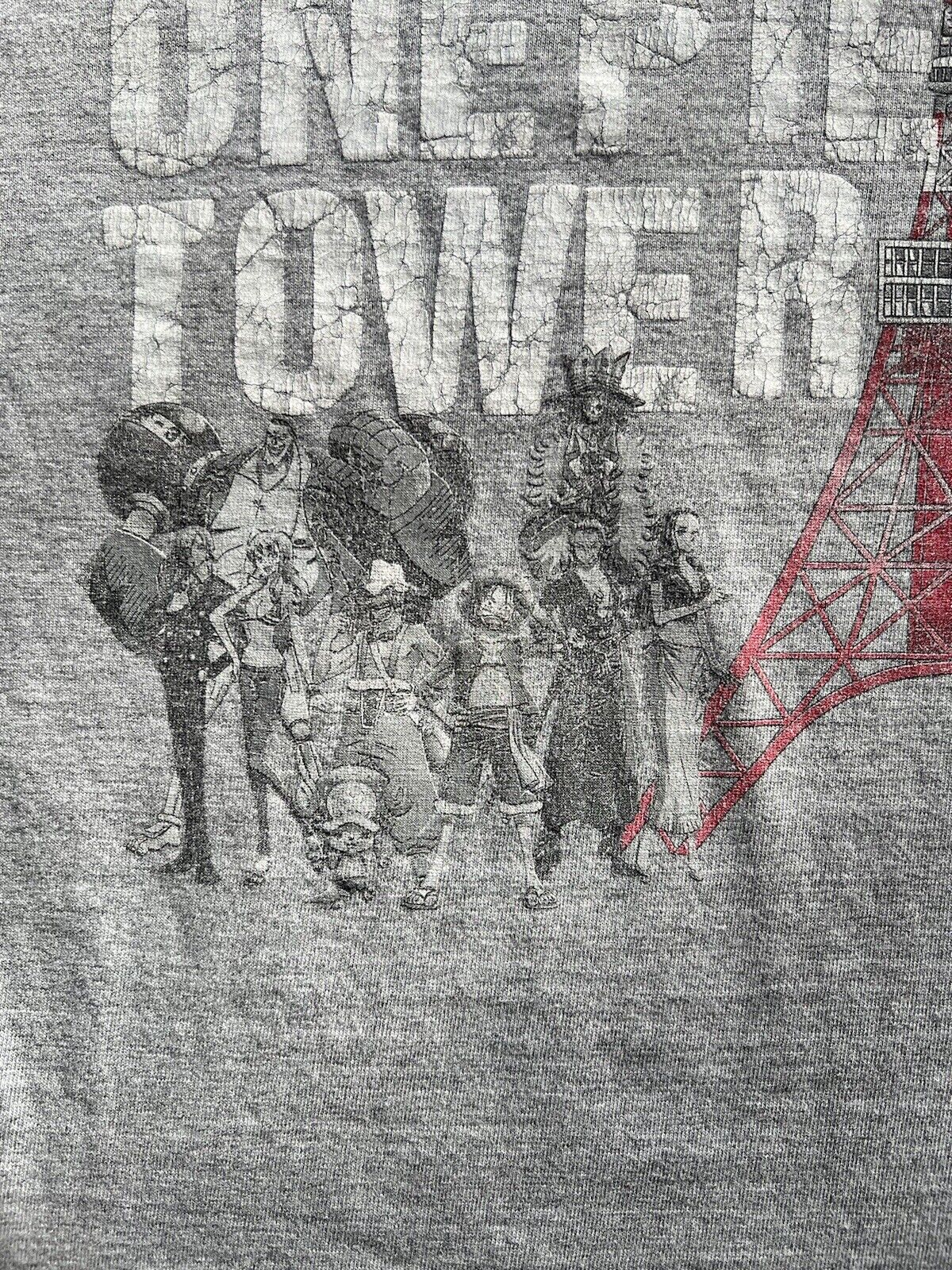 TOKYO ONE PIECE TOWER Luffy Straw Hat Pirates SS Shirt Grey M Anime Rare Japan - thriftgoblin