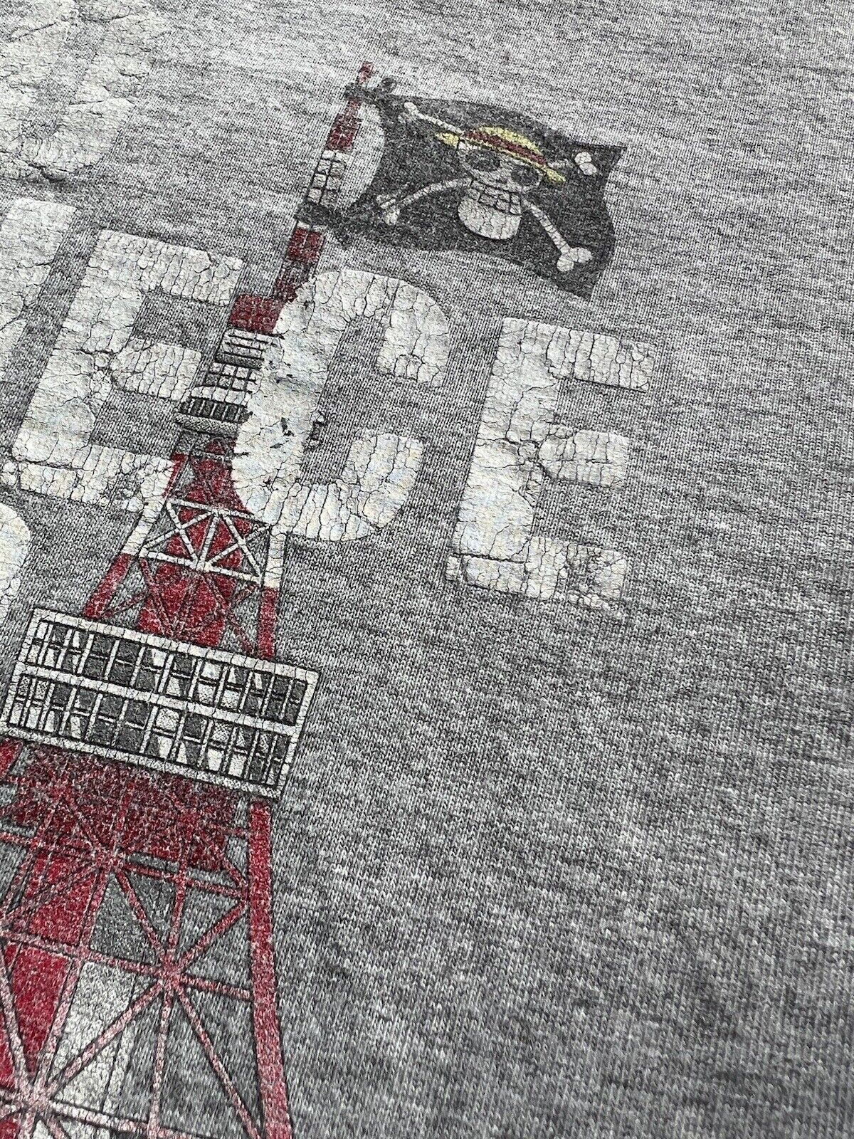 TOKYO ONE PIECE TOWER Luffy Straw Hat Pirates SS Shirt Grey M Anime Rare Japan - thriftgoblin