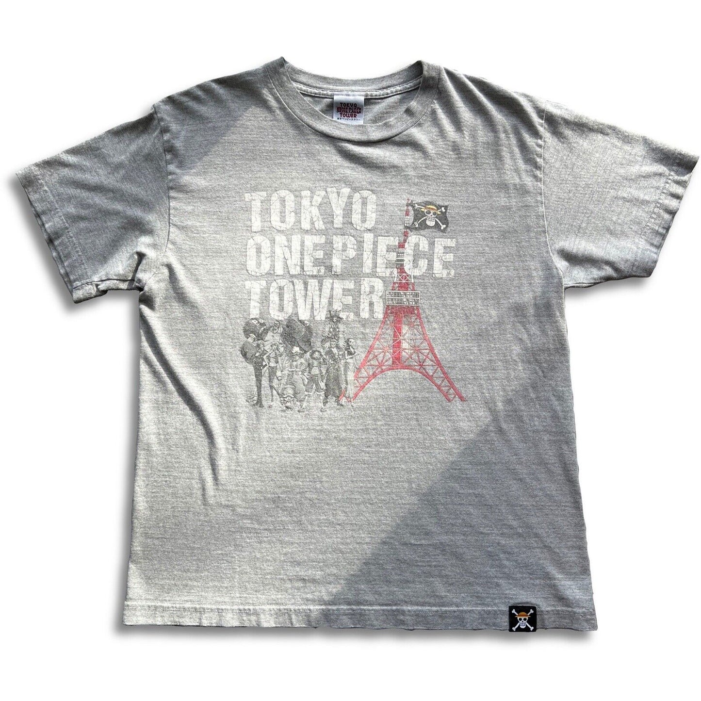 TOKYO ONE PIECE TOWER Luffy Straw Hat Pirates SS Shirt Grey M Anime Rare Japan - thriftgoblin