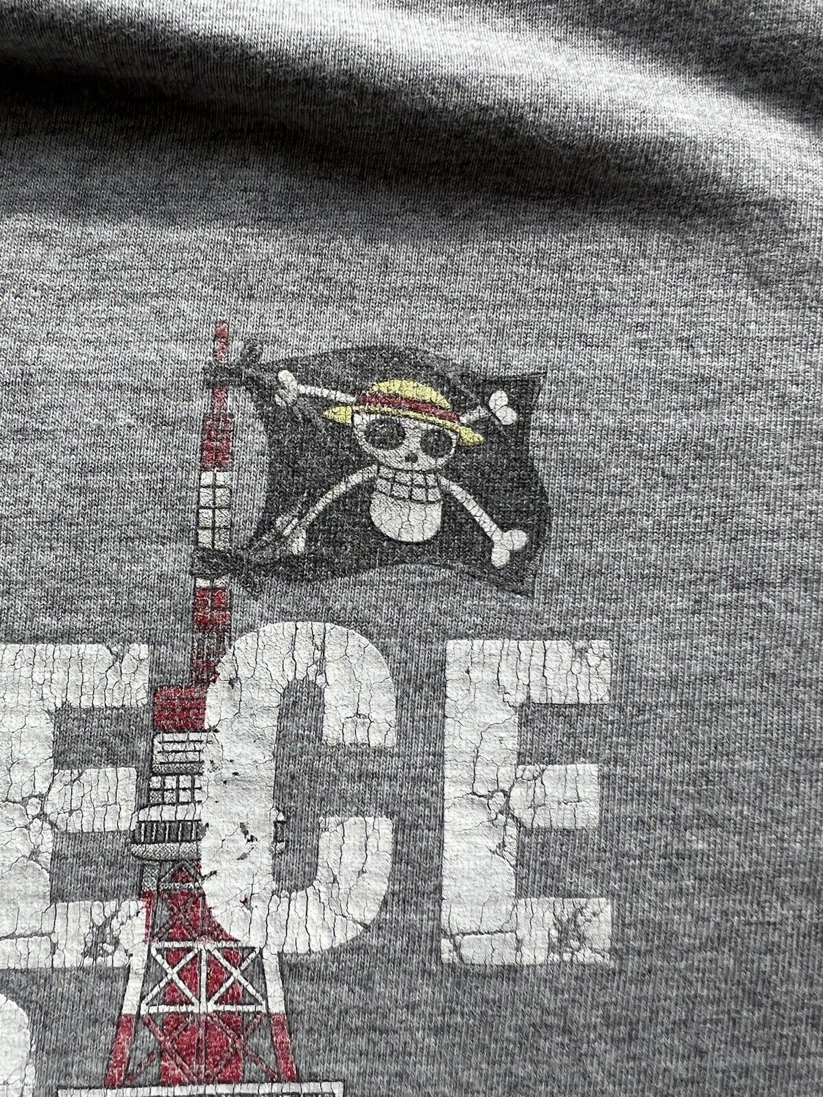 TOKYO ONE PIECE TOWER Luffy Straw Hat Pirates SS Shirt Grey M Anime Rare Japan - thriftgoblin
