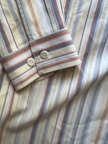 Tommy Bahama SILK Mens XL Peach/White Striped 100% Silk Button Up Shirt Pocket - thriftgoblin
