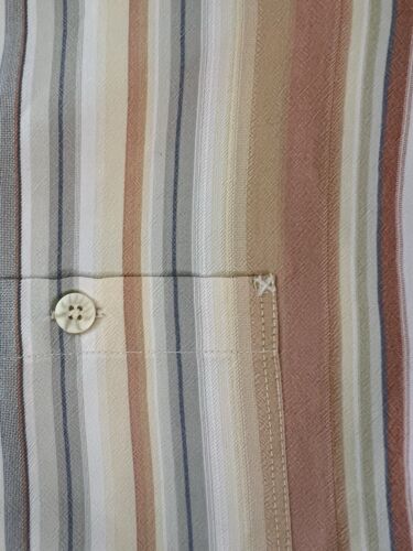 Tommy Bahama SILK Mens XL Peach/White Striped 100% Silk Button Up Shirt Pocket - thriftgoblin