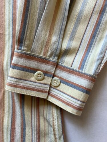 Tommy Bahama SILK Mens XL Peach/White Striped 100% Silk Button Up Shirt Pocket - thriftgoblin